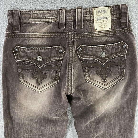 Rock Revival Jeans Mens 32x33 Dan Straight Embroidered Stitch Western Cowboy - Picture 8 of 14
